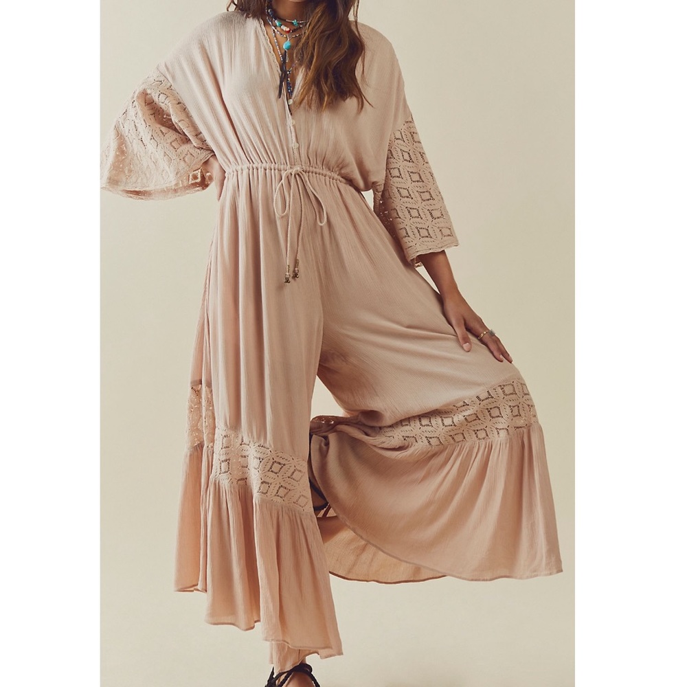 Free People Beige Jumpsuit with Lace Details